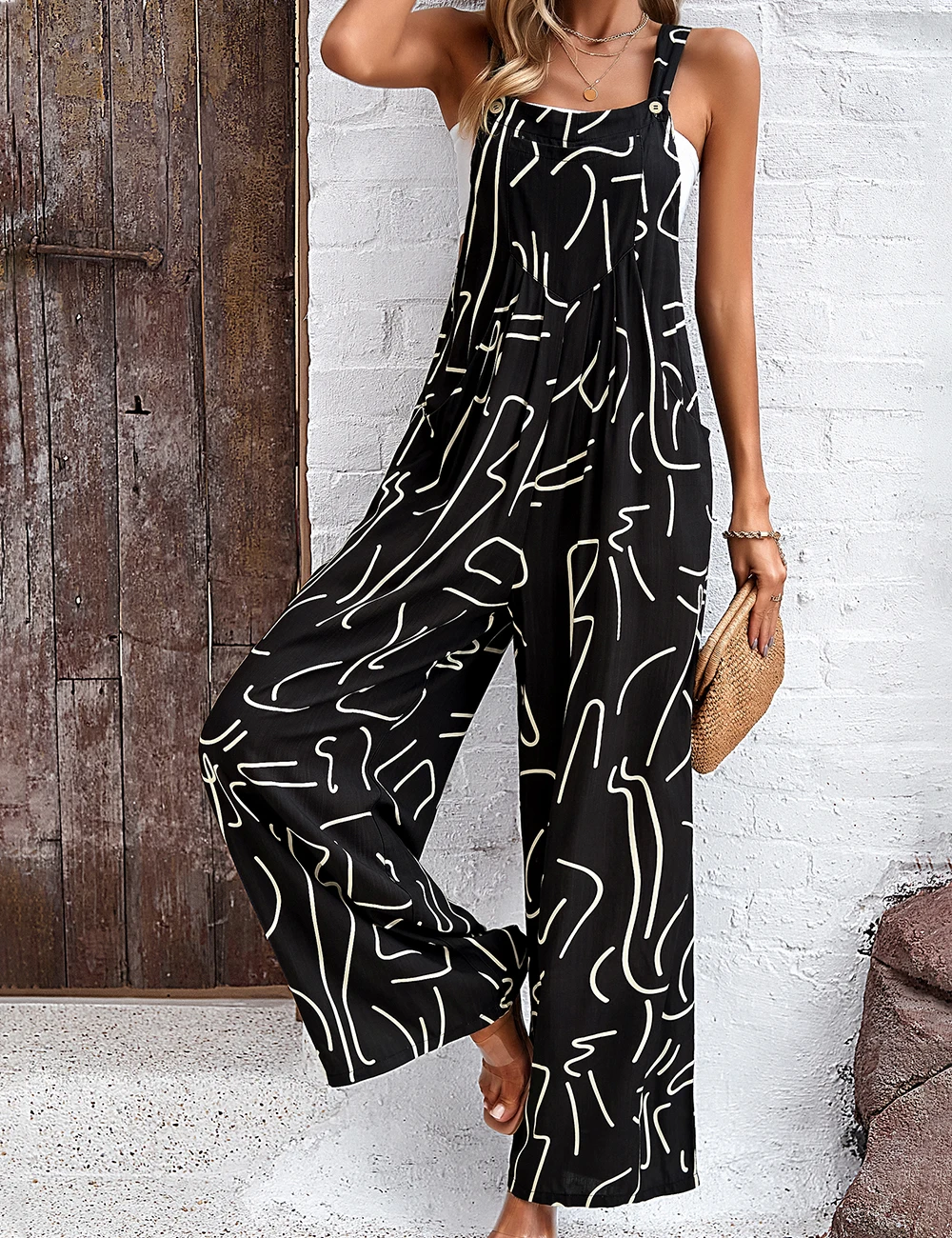 Lady Jumpsuit Outfit Abstract Print Sleeveless One Piece Custom Women Jumpsuit Manufacturers