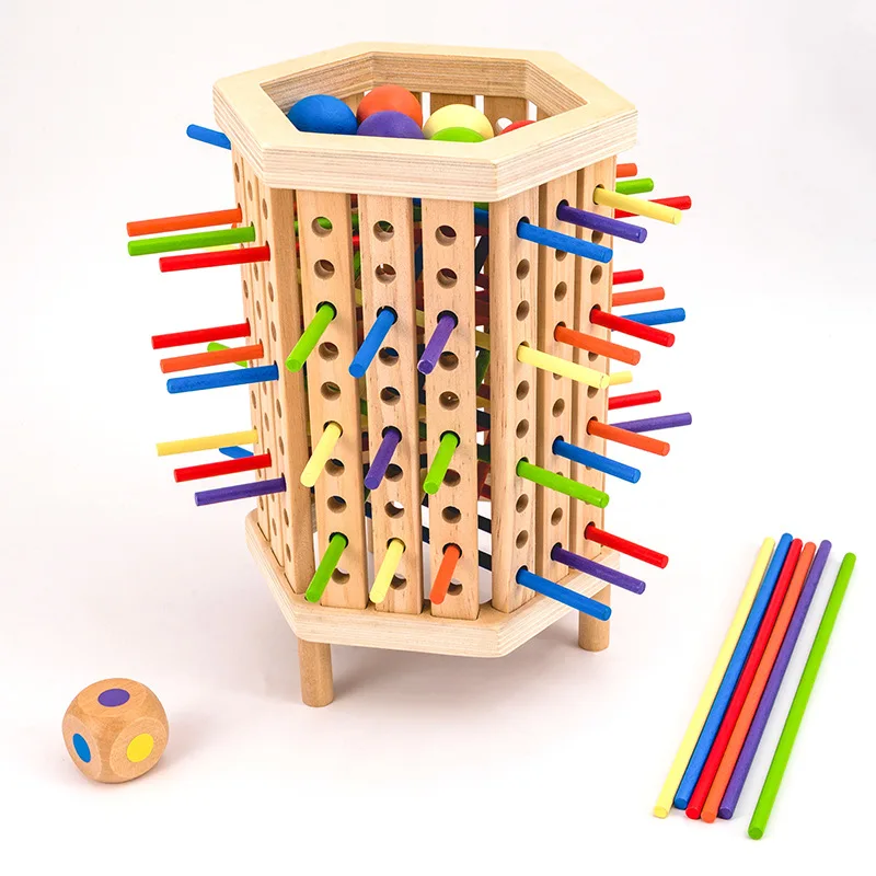 Wooden Montessori Educational Leaning Tower of Pisa Game with 36 Colorful Sticks and Dice for Kids and Adults