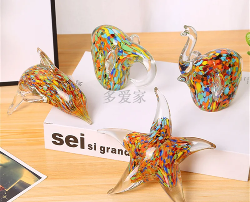 Morocco Style Stained Color Elephant Dolphin Starfish Miniature Murano Glass Fish Figurine