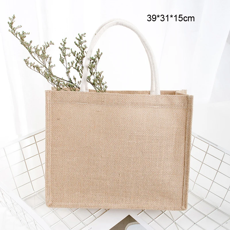 Reusable Gift Customized logo Retro Thick Waterproof  Eco Friendly Jute shopping bag lamination linen tote bag