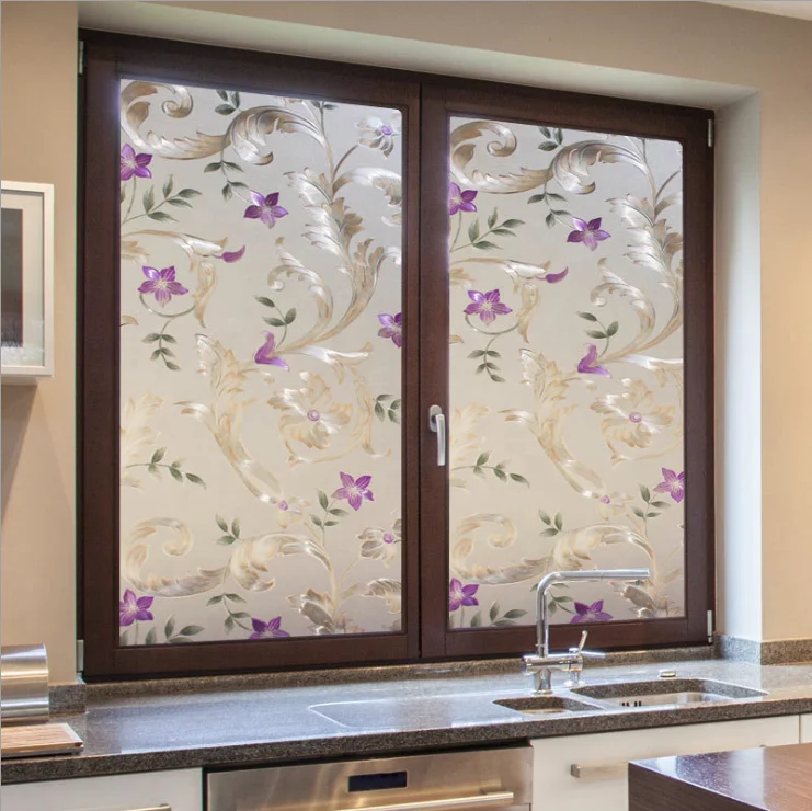 Wholesale price decorative vinyl glass film 3d thicken floral design stained privacy window film