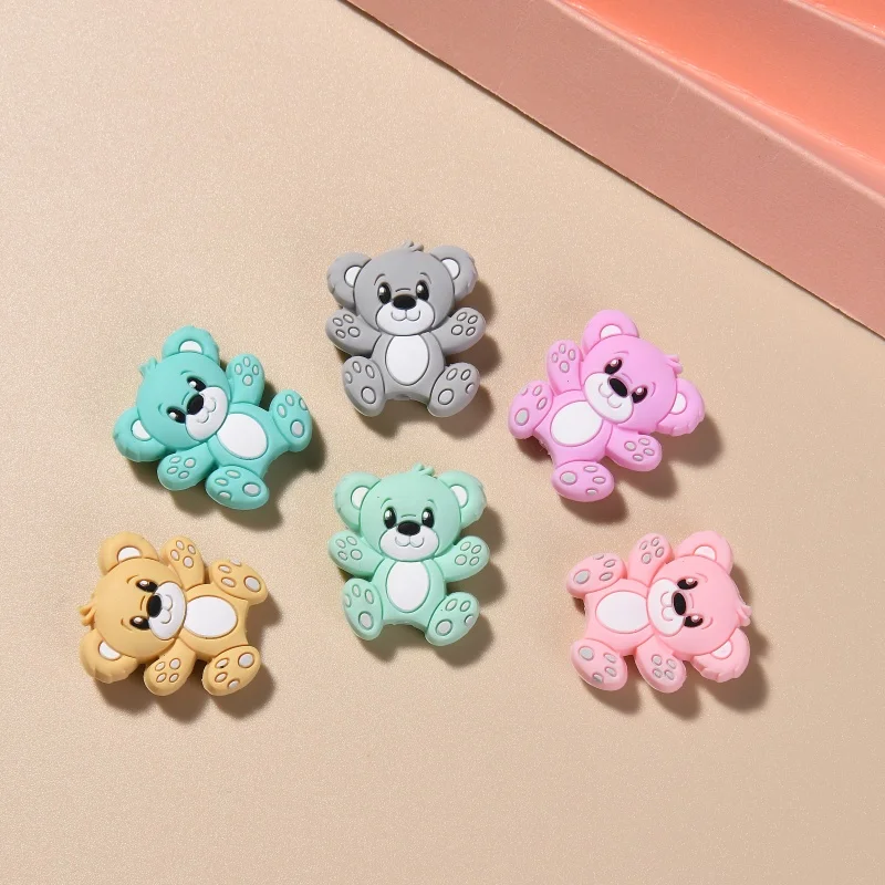 Custom  HS102 Hugging Bear Silicone Focal Bead teether baby toys food grade silicone  baby teether teething toys for babies