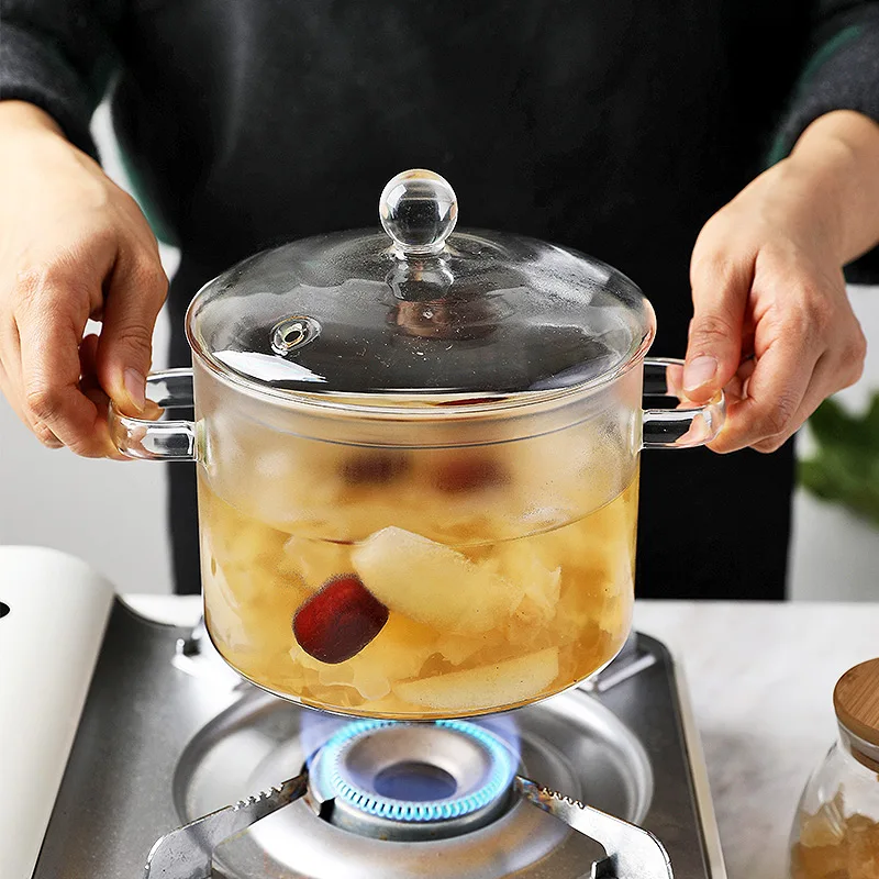 Customizable big size transparent clear glass cooking pot