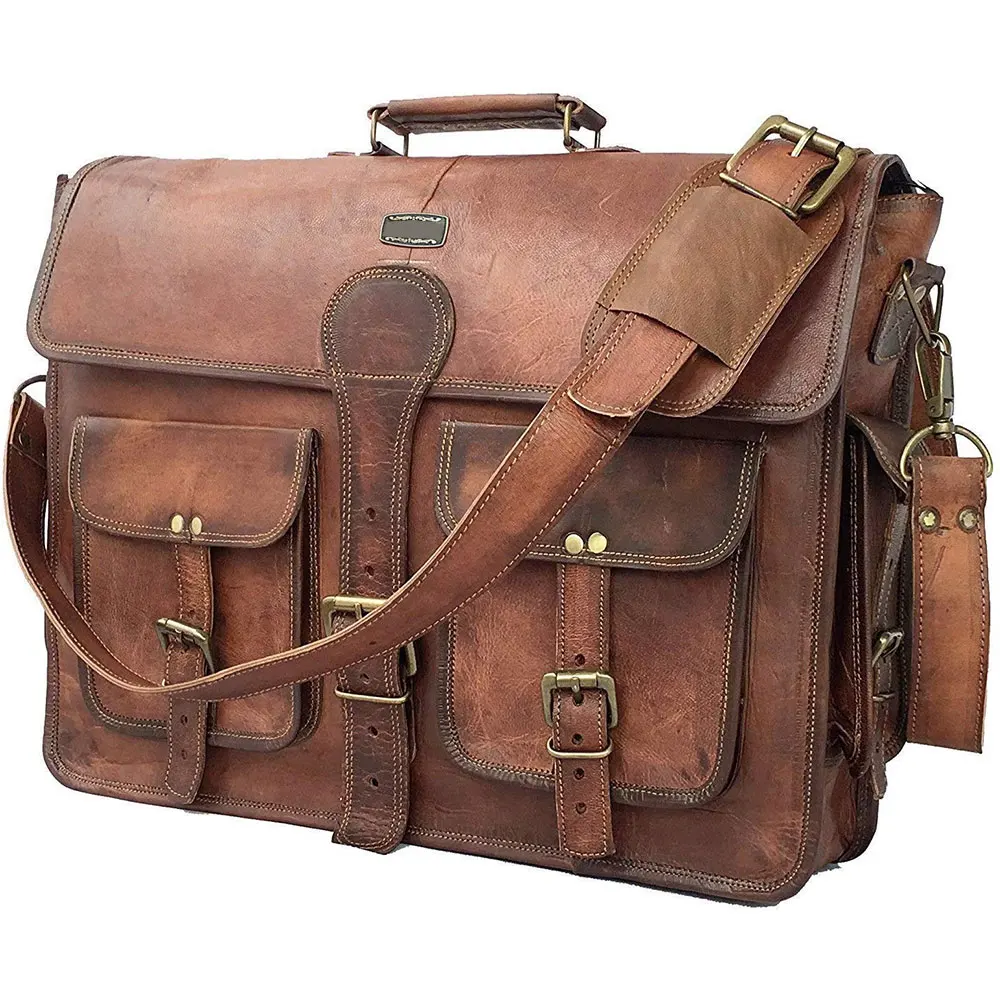 Leather Messenger Bag for Laptop Briefcase Best Computer Satchel School Distressed Bag