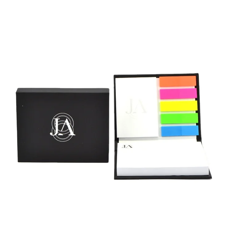 Promotion Small Office supplies hardcover Pocket Black Paper Cover Memo Pad Colorful Sticky Notes With logo printing