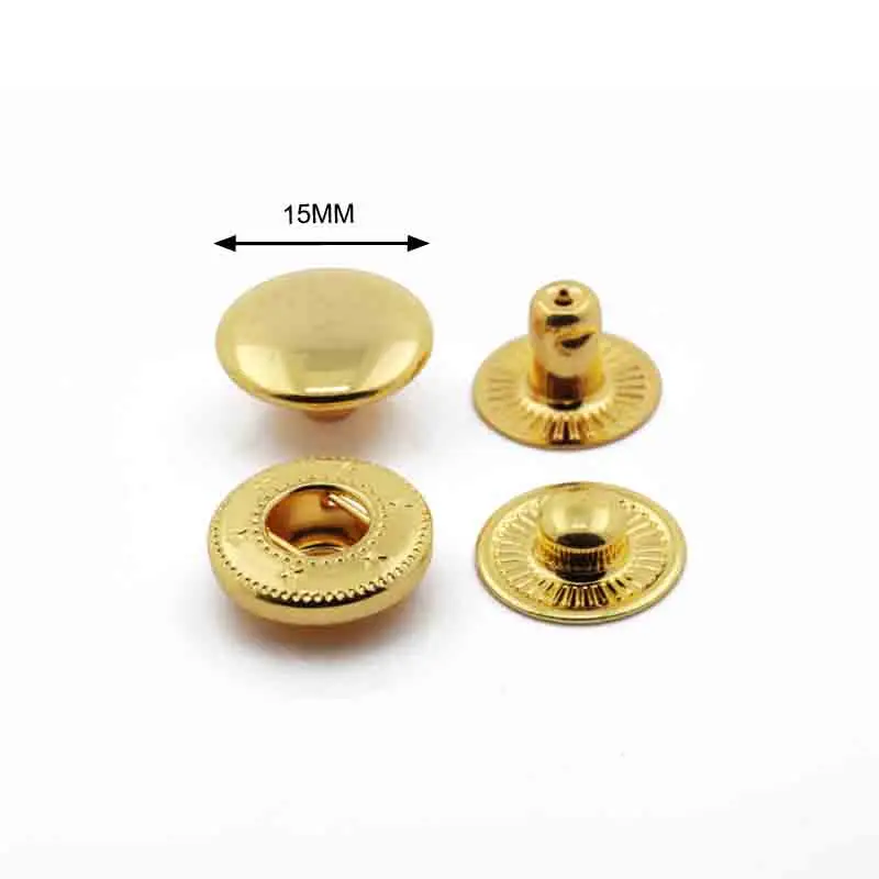 Nickel free real gold color plating 15mm brass snap studs for garment clothing