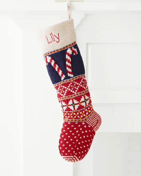 Woolen Stocking Collection Personalized Green Navy Snowman Flowers Chunky Knit Christmas Stockings