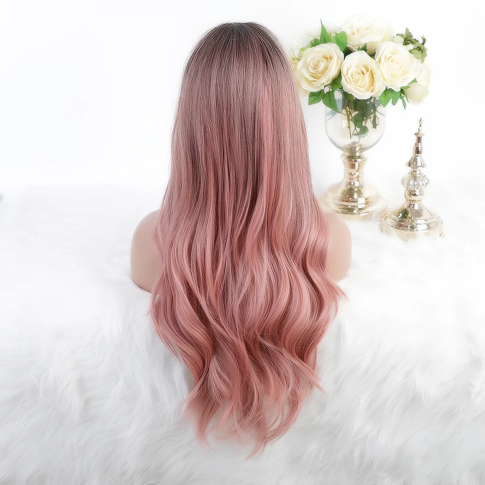 BVR Wholesale japanese fiber heat resistant Synthetic Wig Long ombre pink Body Wave Synthetic Hair Wigs for party