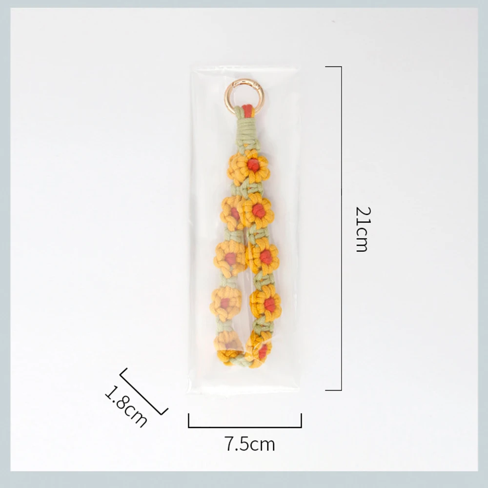 Bohemian Boho Woven Wrist Lanyard Keychain Little Daisy Chrysanthemum Flower Strap Webbing Macrame Wristlet Bracelets Keychains