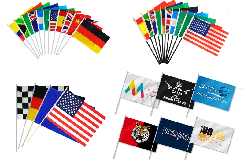 HeYuan American wooden pole hand waving flag gun head gold head polyester Game Party Event small handle usa flag