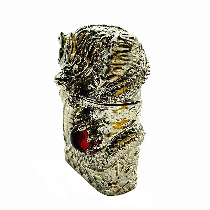 ODM hand-carved dragon design retro set diamond cigarette lighter case custom  lighter case OEM gas luxury lighter case