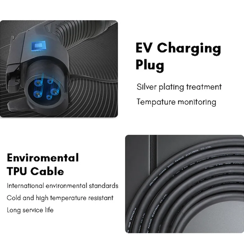
KAYAL 5m cord home portable ev charger 11kw 22 kw type 2 ev charging wallbox 