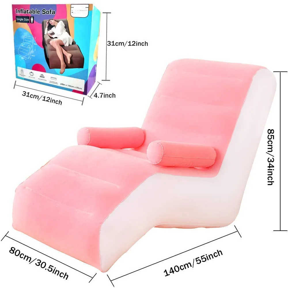 Portable Eco Flocked Pvc S Shape Recliner Pink Camping Outdoor Air Blow Up Love Boat Corner Inflatable Couch Sofa Chair Bed