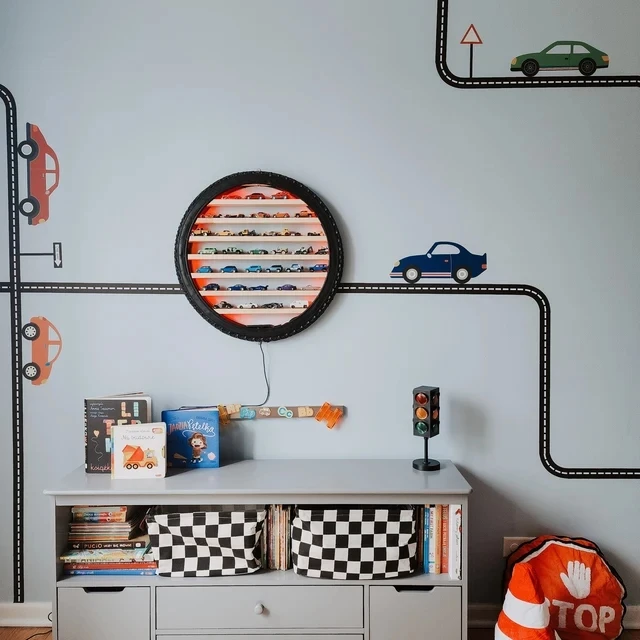Unique Wall Art Floating Hot Wheels Display Tire Shelf Toy Car Garage Toy Car Organizer For Toy Car Storage