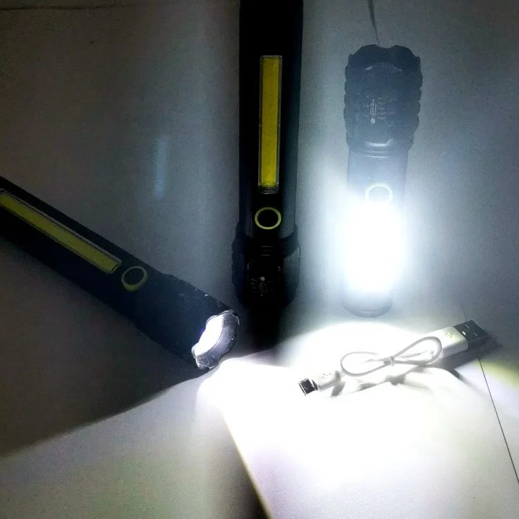 3 Modes Portable High Power USB Rechargeable Cob Led Torch Super Bright Work Flashlight Light