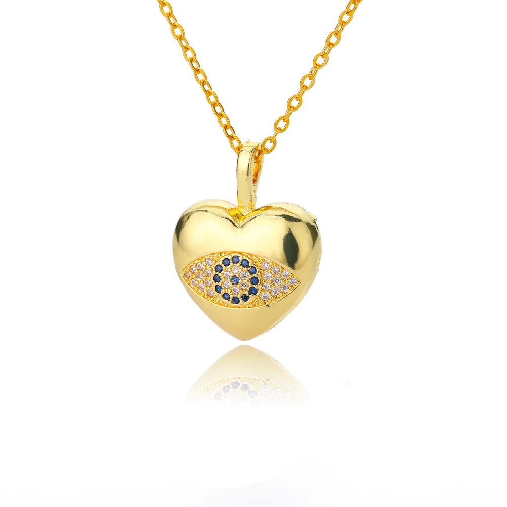 Girlfriend Jewelry Gift Exquisite Copper Plated 18k Gold Necklace Shiny Zircon Heart Pendant Necklace for Women Girls