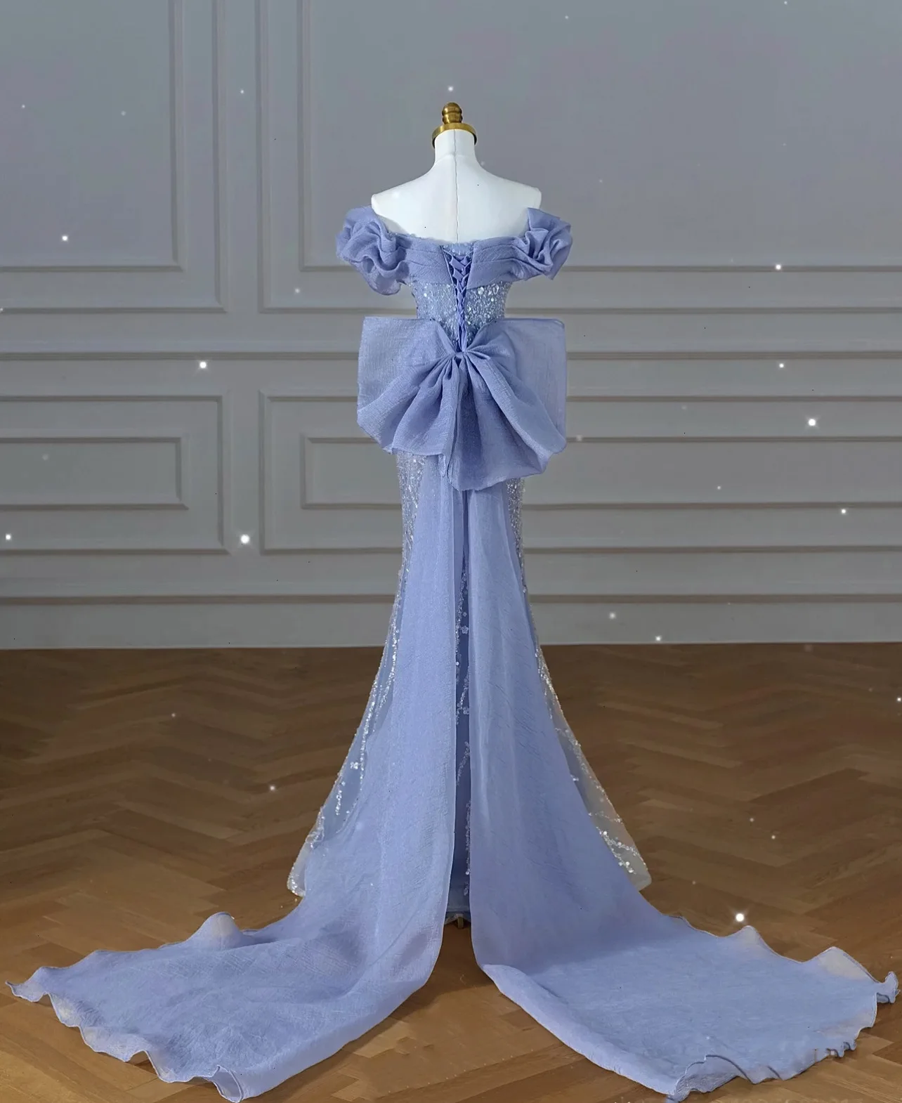 High Quality Lavender Purple Sequins Mermaid Evening Party Dress Off-shoulder V-neck Prom Gala Gown for Women 2023