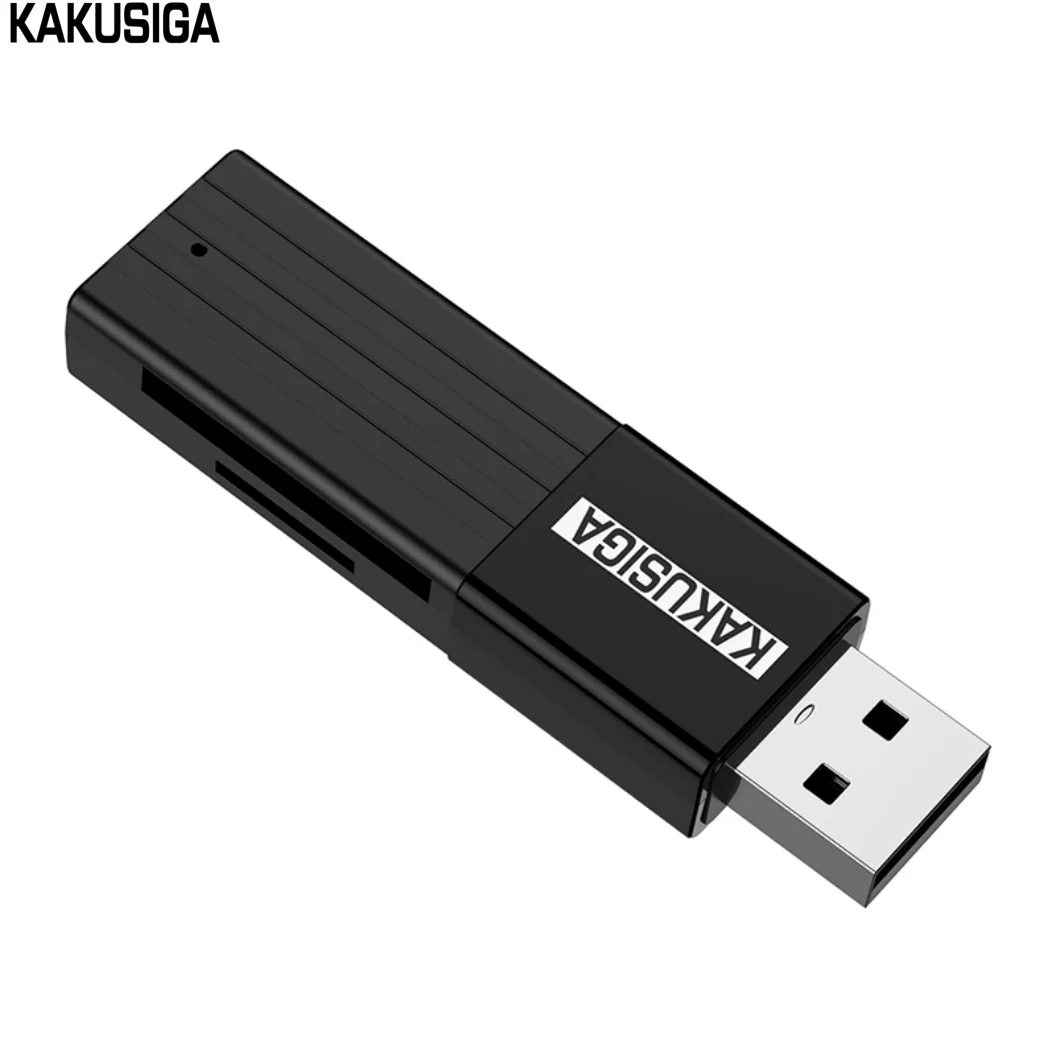 KAKUSIGA Accessories 2 in 1 Card Reader Black USB2.0 Support TF  SD card  high speed transmission mobile phone camera