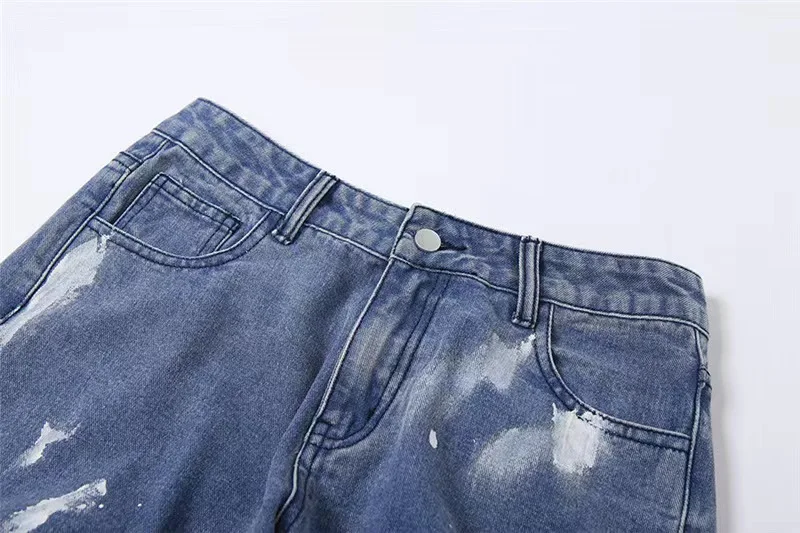 W women ripped denim pants 2022 Summer fashion hollow-out painted high-waisted straight-tube skinny Street Girl jeans