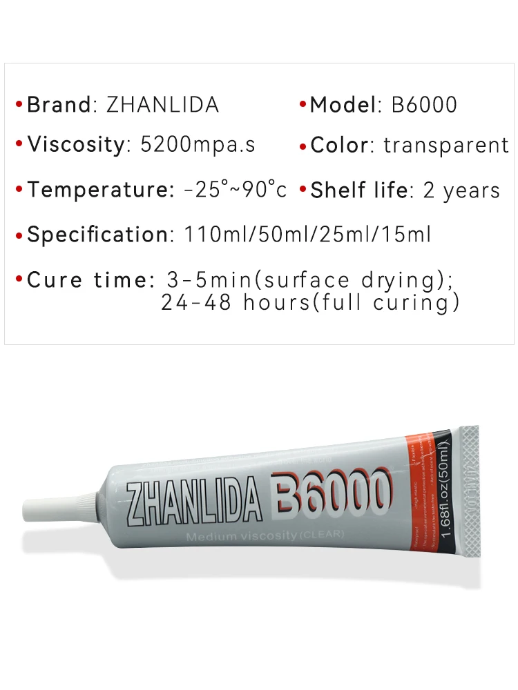 Zhanlida B6000 Clear Contact Adhesive With Precision Applicator Tip for DIY Accessories cell Phone Screen-15ml Glue