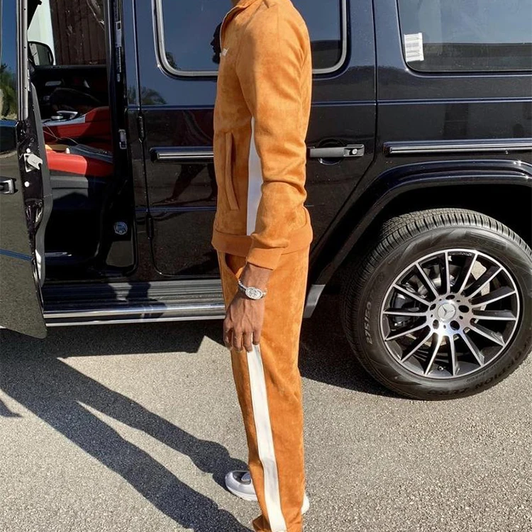 2023 Best seller custom Mens clothing Jacket & Cargo Pants Smooth Suede tracksuits Set For Sport