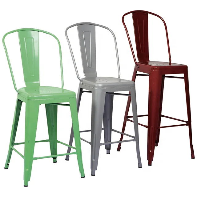 Iron Coffee Shop Metal Bar Stools China with Backrest High Chairs For Bars Using