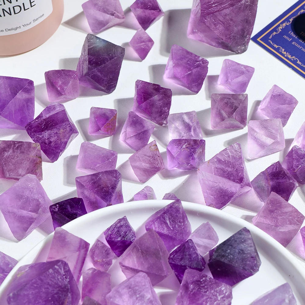 Hot selling wholesale crystal carving Purple fluorite octahedron spiritual healing home decoration