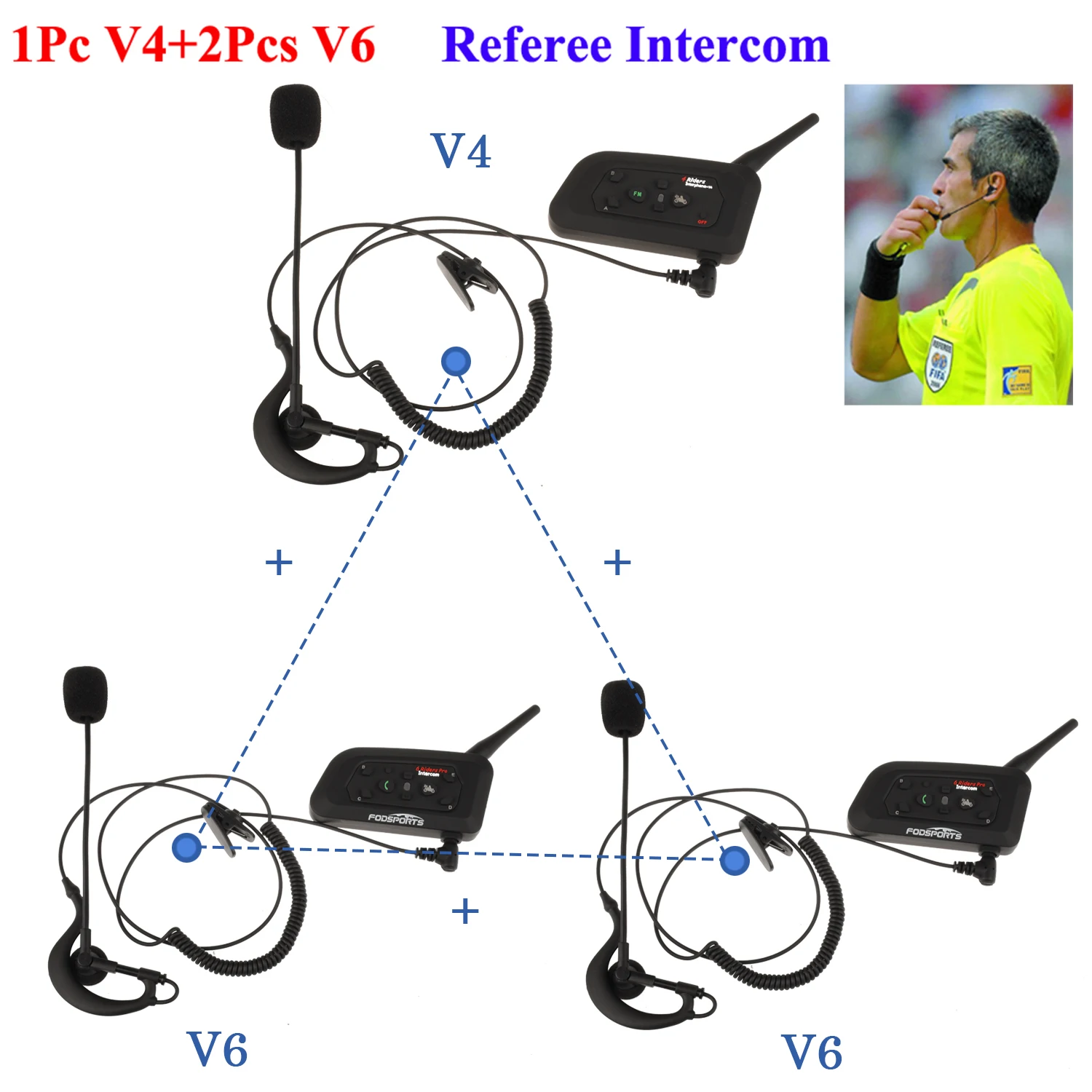FODSPORTS V6 V4  Football Referee wireless intercom ear-hook earphone waterproof