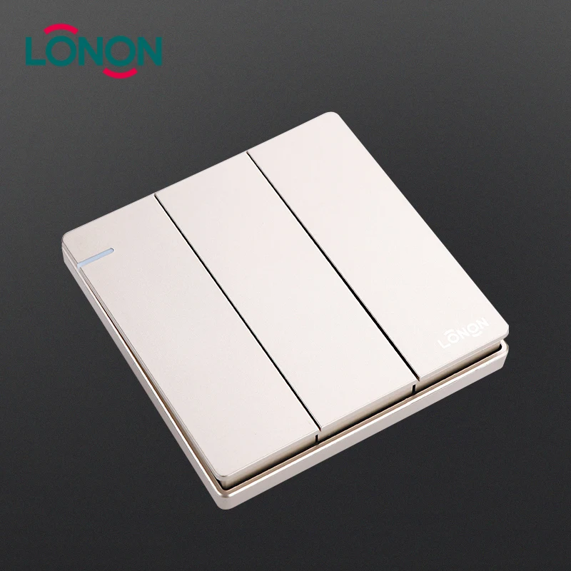 Золотой пластик Материал декоративные управление Электрический свет 3 gang 2 way настенный выключатель