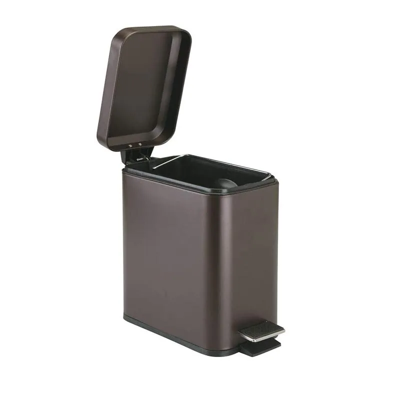 
1.3 Gallon Rectangular Slim Profile Steel Step Trash Can Wastebasket, Garbage Container Bin for Bathroom, Powder Room, Bedroom, 