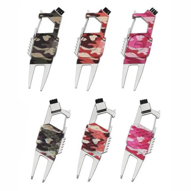 High Quality 7 in 1 UV Printing multi-functional metal golf divot repair tool with bottle opener and brush