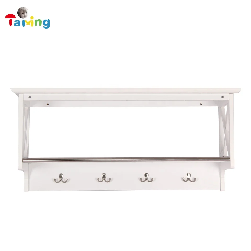 Wall Shelf Hanger Minimalist Wall Shelf clothing Hanger with Movable Hooks Household Wall Mounted