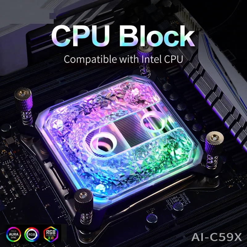 Syscooling Ice crystal CPU Water Block used for intel or AMD CPU socket Socket / ARGB Light Supports copper plate