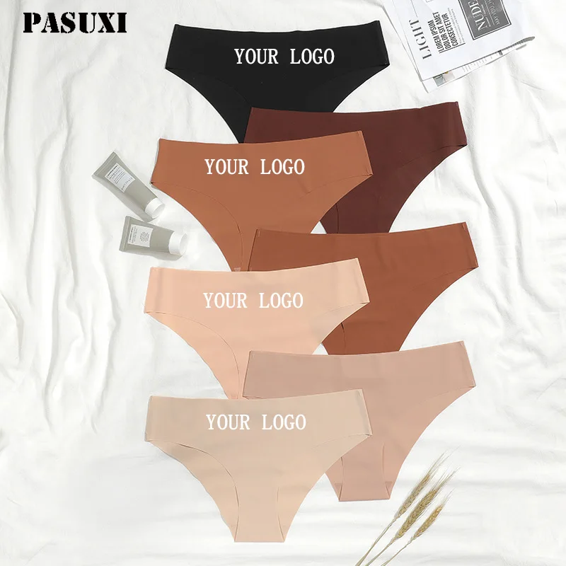 PASUXI Custom Women Brief Spandex Female Seamless Thong Ice Silk Underpants Lady Underwear Solid Seamless Panties