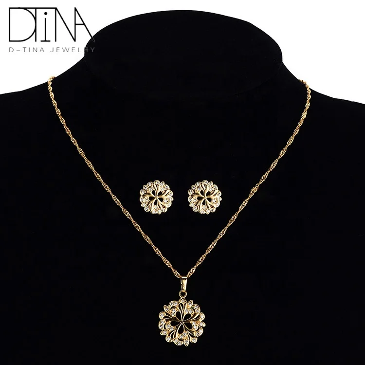 DTINA 2019 Trends Chrysanthemum Flower Sketch Jewelry Set With Stones For Ladies