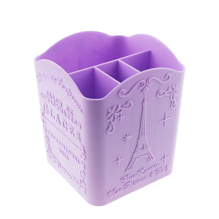 Destly 4 Grids Iron Tower Plastic Nail Brush Cosmetics Brush Storage Box Purple Pink Blue Manicure Tools
