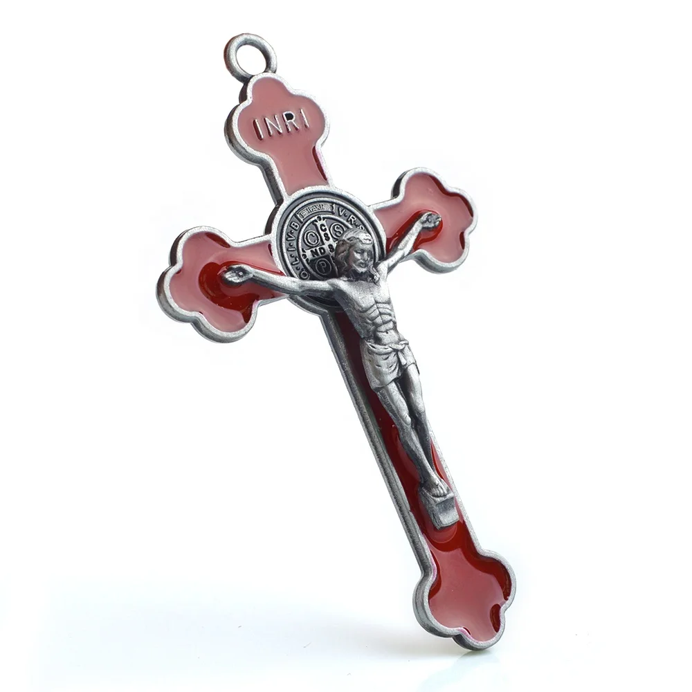 Catholic Colors  enamel Saint Benedict Crucifix Pendant  Religious Metal Alloy  Metal trefoil Cross