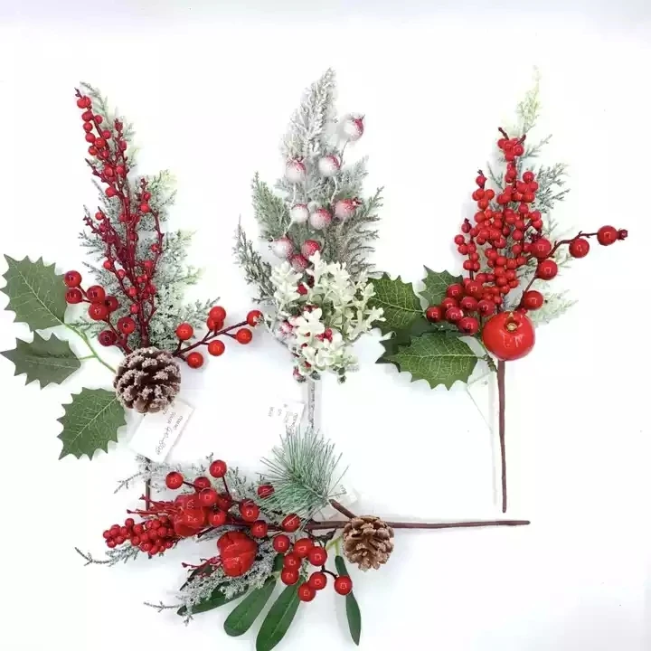 MACTING Artificial Red Berry Picks Branches Indoor with Pine Cones Christmas Decoration