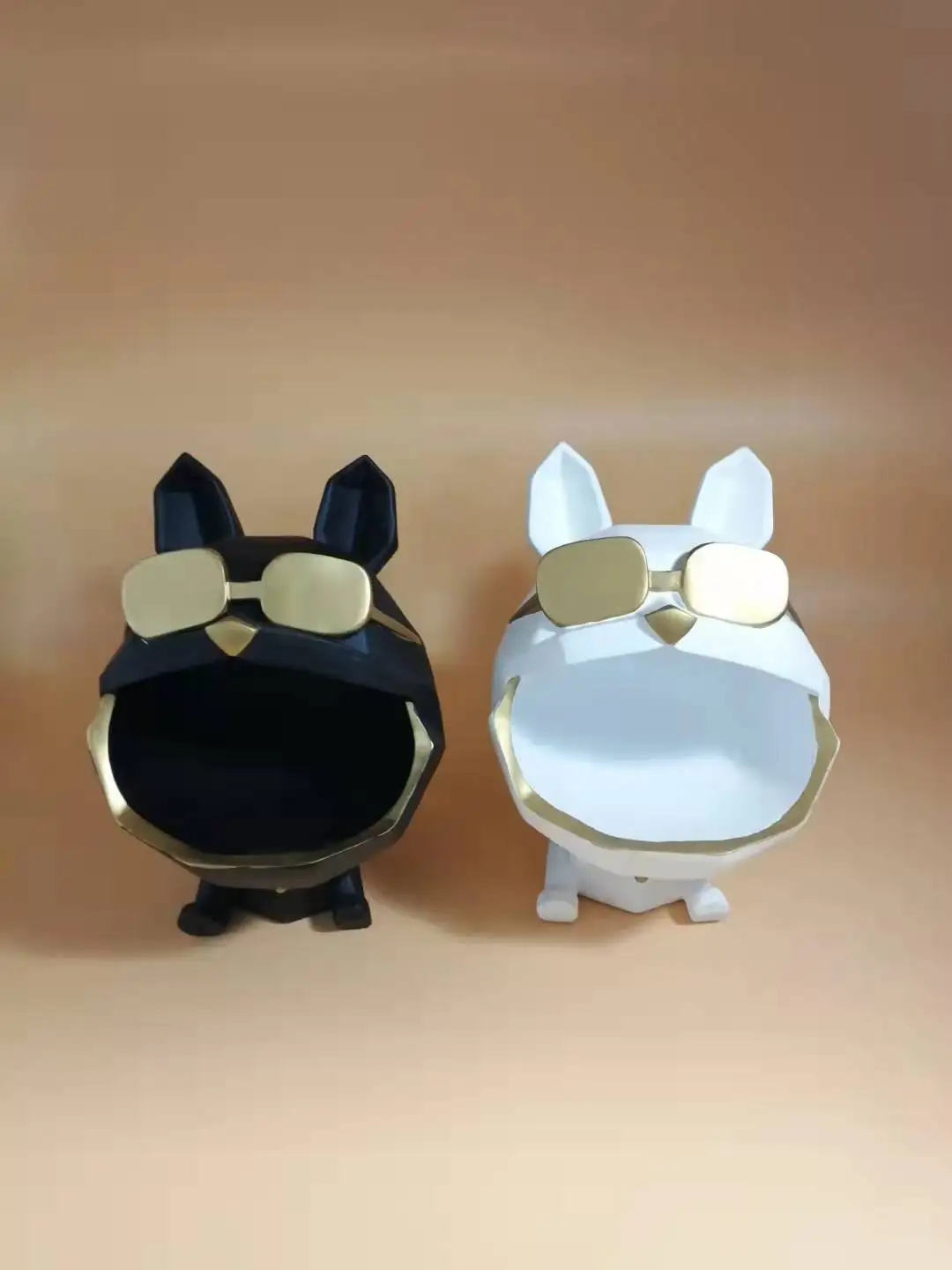 RESIN BLACK WHITE ANIMAL BIG MOUTH FRENCH BULLDOG PUPPY TRAY PLATE HOUSE DECORATIVE HOLIDAY GIFT CANDY KEY HOLDER BOX STATUES