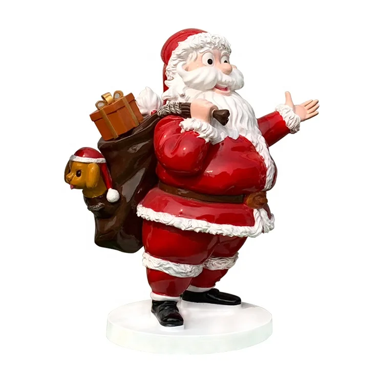 Christmas Holiday Decor Sculptures Lovely Fiberglass Santa Claus with Gift Bag Sculpture For Holiday Celebrating