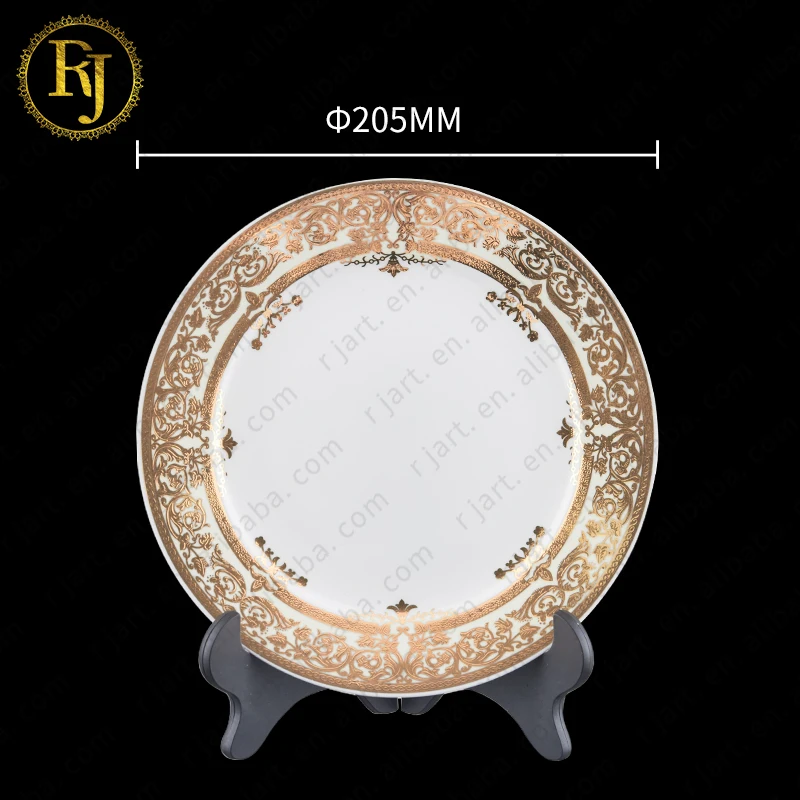 Muslim Delicate Pattern Design Ceramic Dinner Plate Kazak Skidki Chinni Idishlar Posuda Luxury Gold Bone China Dinnerware Sets