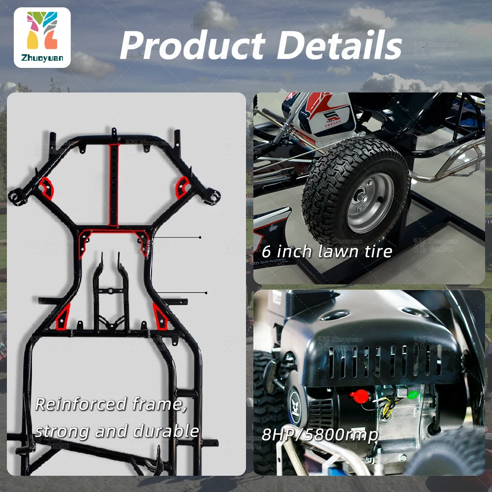 Zhuoyuan High Speed Gocarts Gasoline Motor 200cc 250cc Gokart Fast Go Kart for Adults Amusement Park Track