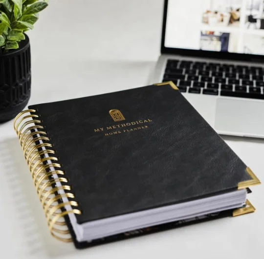 Personalised Gifts for Him Black PU Leather Cover Big O-ring Binder 320 Pages Planner and Metal Corner New Home Decor Planner