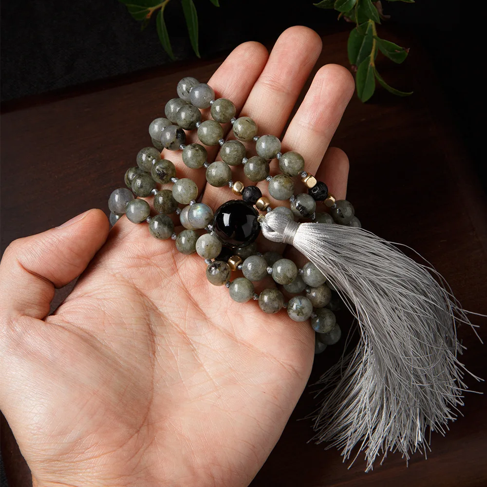 Wholesale 108 Natural Tiger Eye Turquoise Agate Jade Beads Religious Buddhism Rosary Tassel Necklace