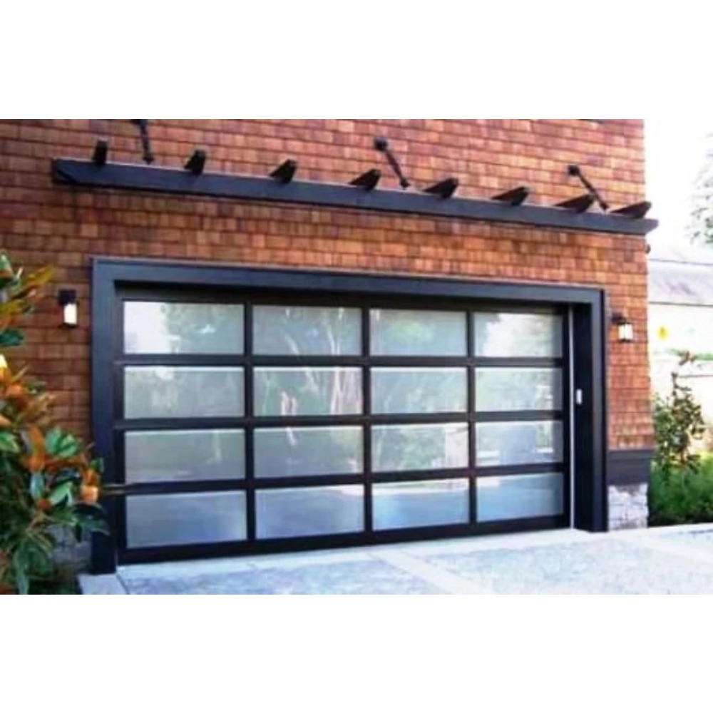 Glass Customized Garage Door Sectional Aluminum Motor Modern Germany Electric Automatic Black Color Stainless Steel Tempered