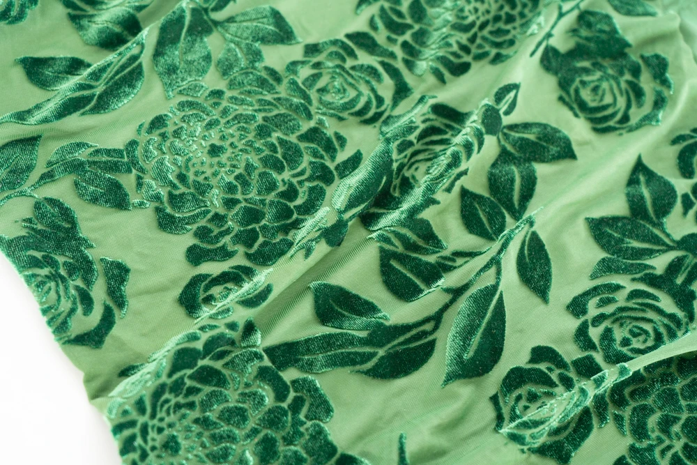 Custom made floral print velour burnout velvet embroidery dress fabric