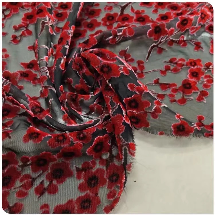 
burntout silk velvet fabric print velvet 