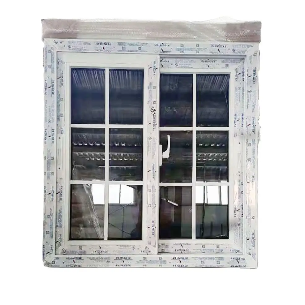 Conch profile white UPVC PVC Sliding windows single double glazed hurricane impact windows with grill