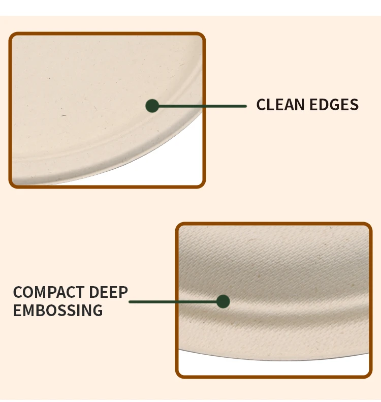 Custom 9 Inches Greaseproof and Microwave Safe Eco Friendly Bagasse Disposable Bio Degradable Plates