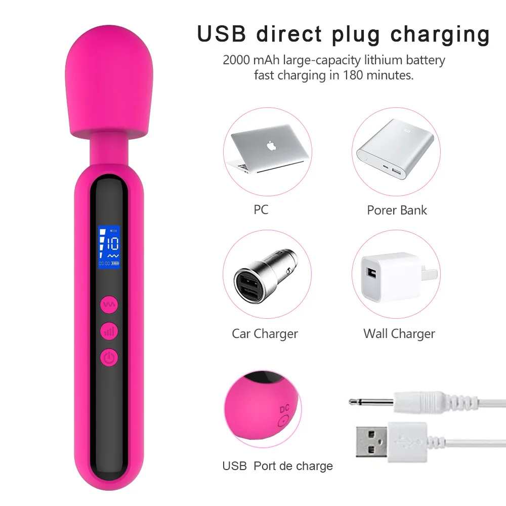 LED Powerful Handheld Electric Back Massager Quiet Vibrating Vibrators Person Wand Massager Adult Toy Gift for Women Couple